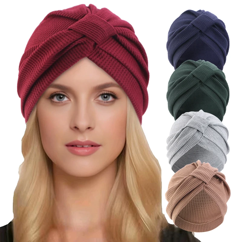 2PCS/LOT Women's headscarf hat breathable cotton thick waffle square headscarf hat Indian hat ethnic headscarf