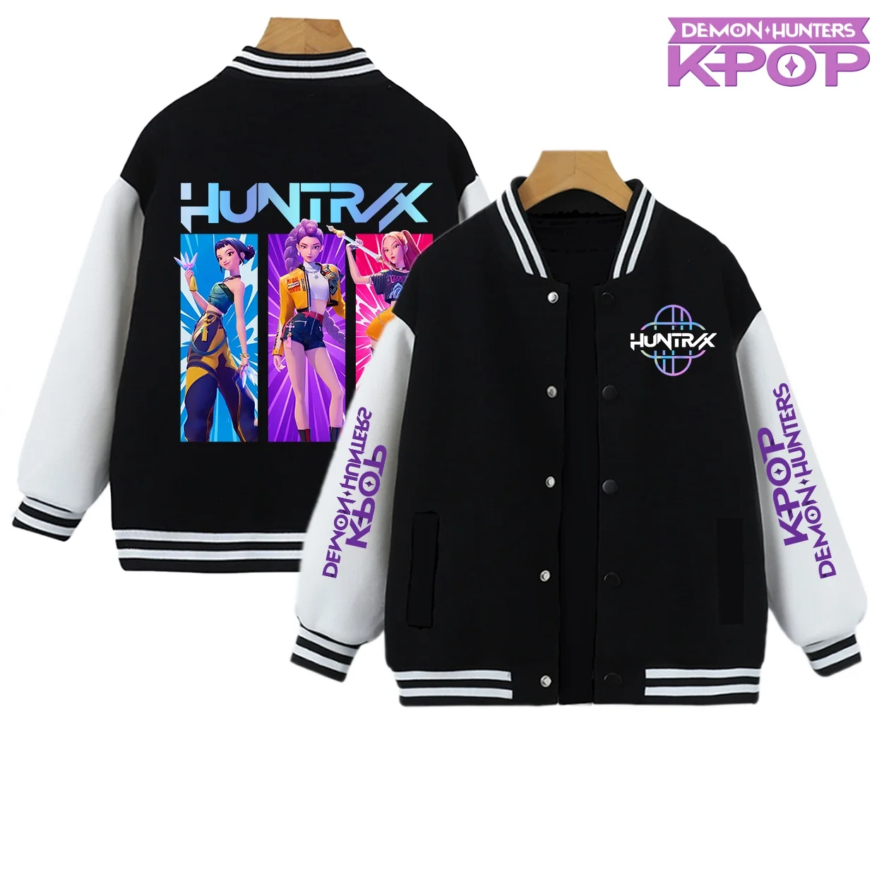 

Spring Autumn Kids KPop Demon Hunters Huntrix Clothes Boys Baseball Uniform Girls Baby Casual Hoodies Children Costume Coat Gift