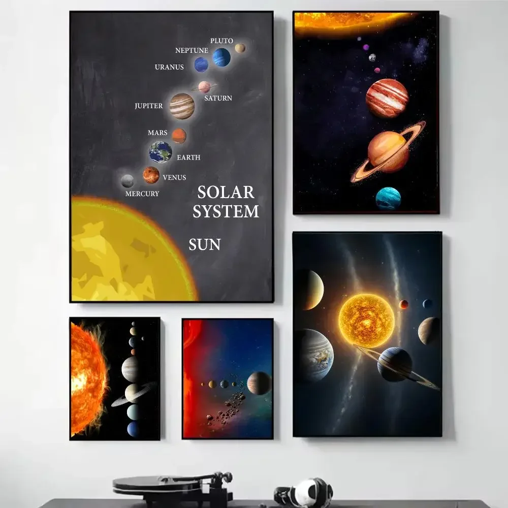 Vinate Nine Planets In The Solar System Painting Calligraphy Self Adhesive Wall Art Waterproof Print For Bedroom Home Decor