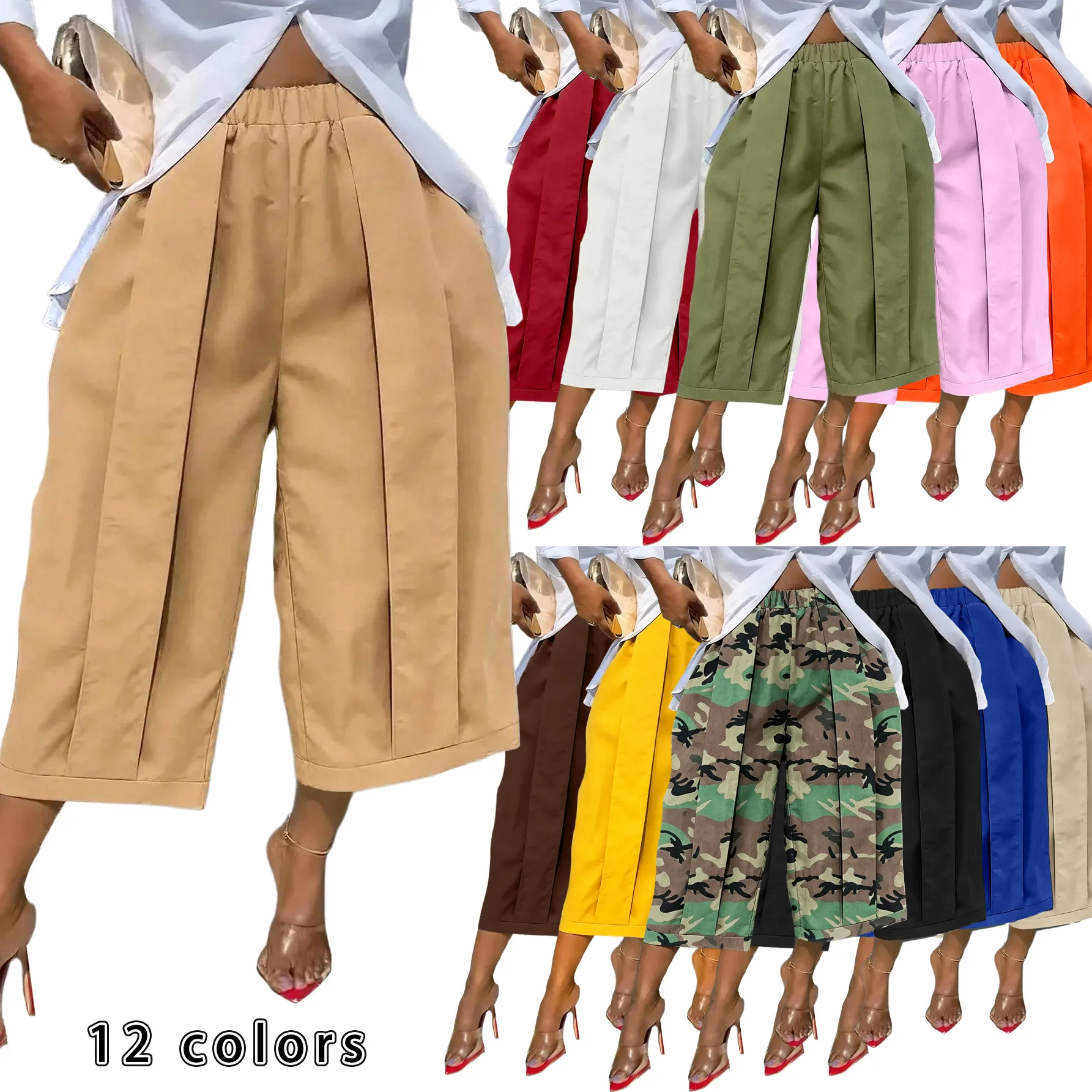 Cargo Pant Women Wide Leg Long Pants High Waist Straight Trousers Y2k Streetwear Elegant Splice Work Casual Loose Summer 2026