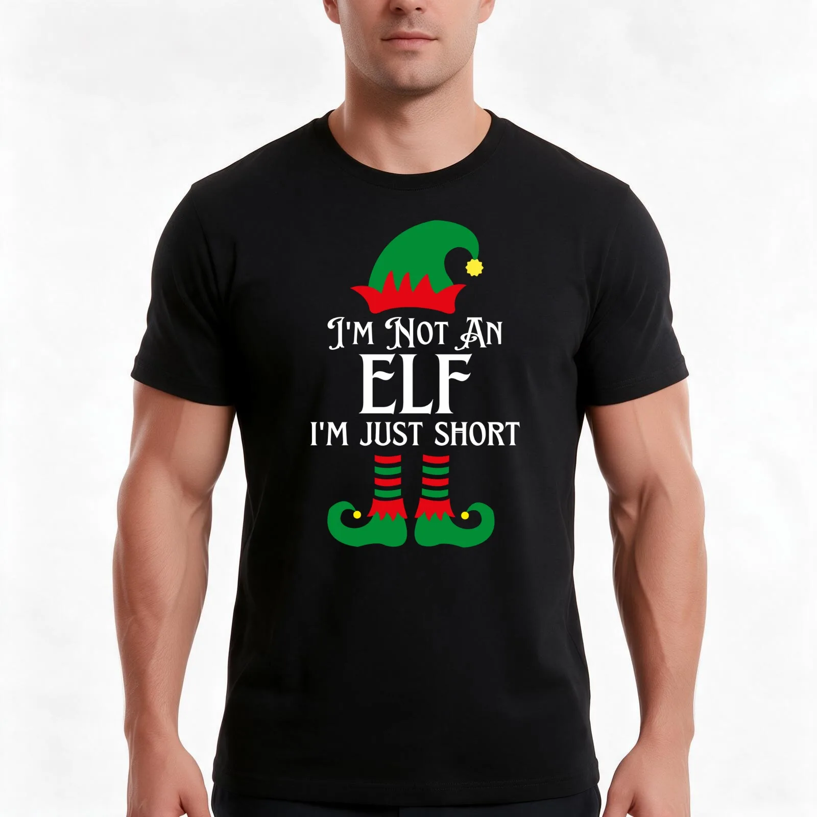 im not an elf im just short T-Shirt, Summer Casual Cotton Tee, Oversized Streetwear Tops, Vintage Graphic Print, 100% Cotton