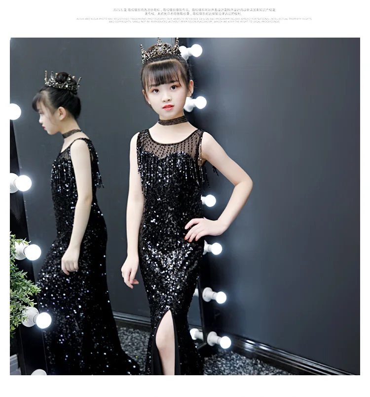 Evening Dresses For Girls 2y- 14y Sequined Mermaid Girls Party Dress Side Slit Teenage Girl Ceremony Dress robe soiree enfant