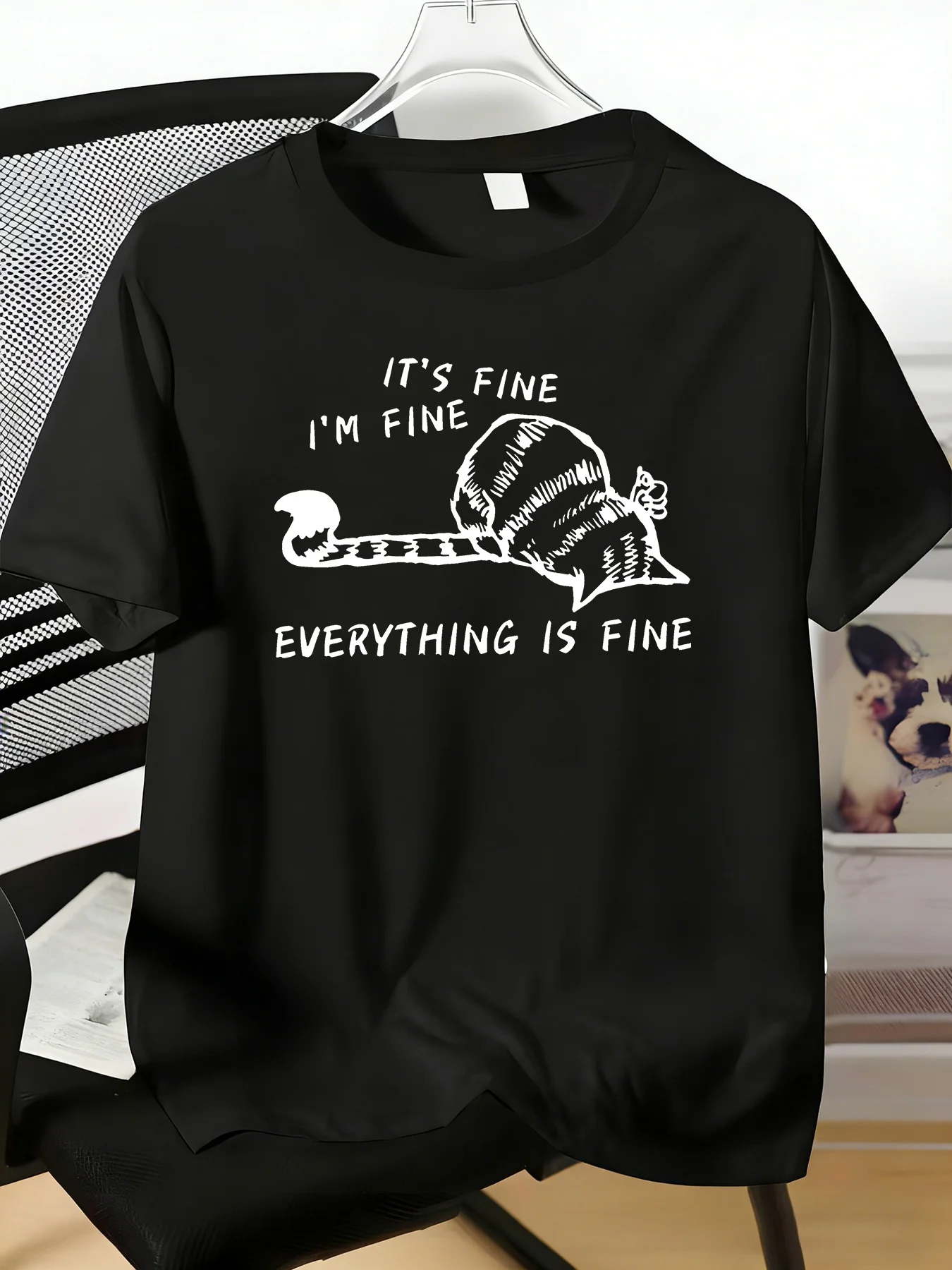 Men O Neck Cotton Tee Funny Depressed Cat It S Fine Letter Print Light Soft Short Sleeve Summer Relaxed Daily Street Casual Wear