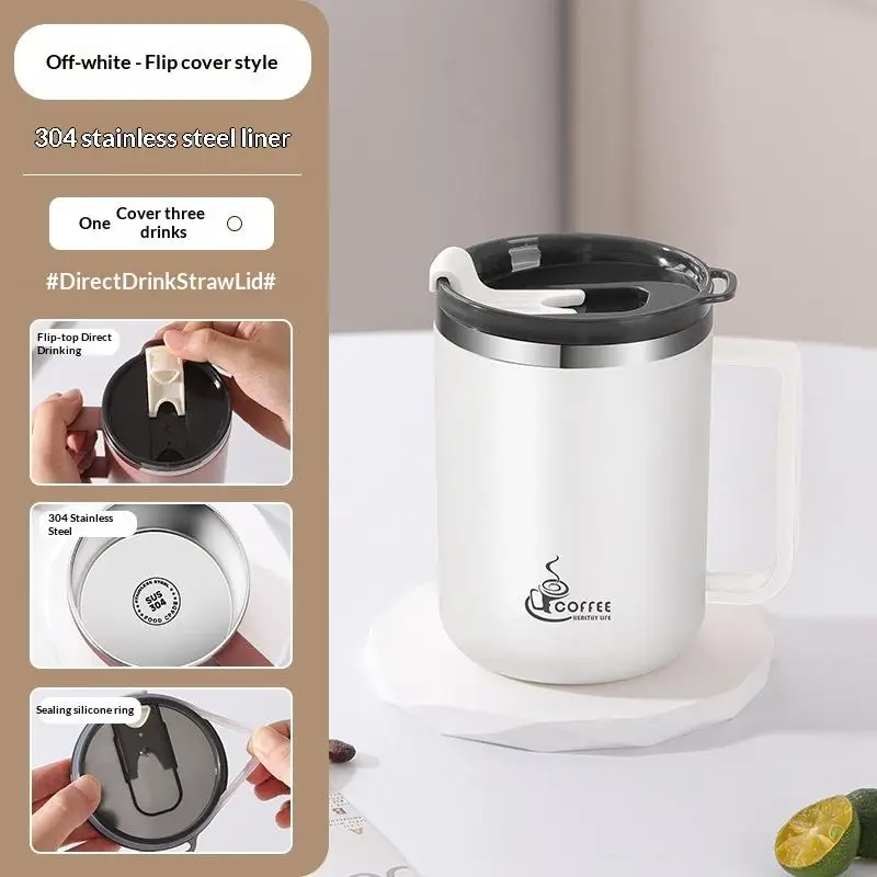 304 Stainless Steel Double Wall Insulated Coffee Mug Handle Sealed Portable Water Tumbler