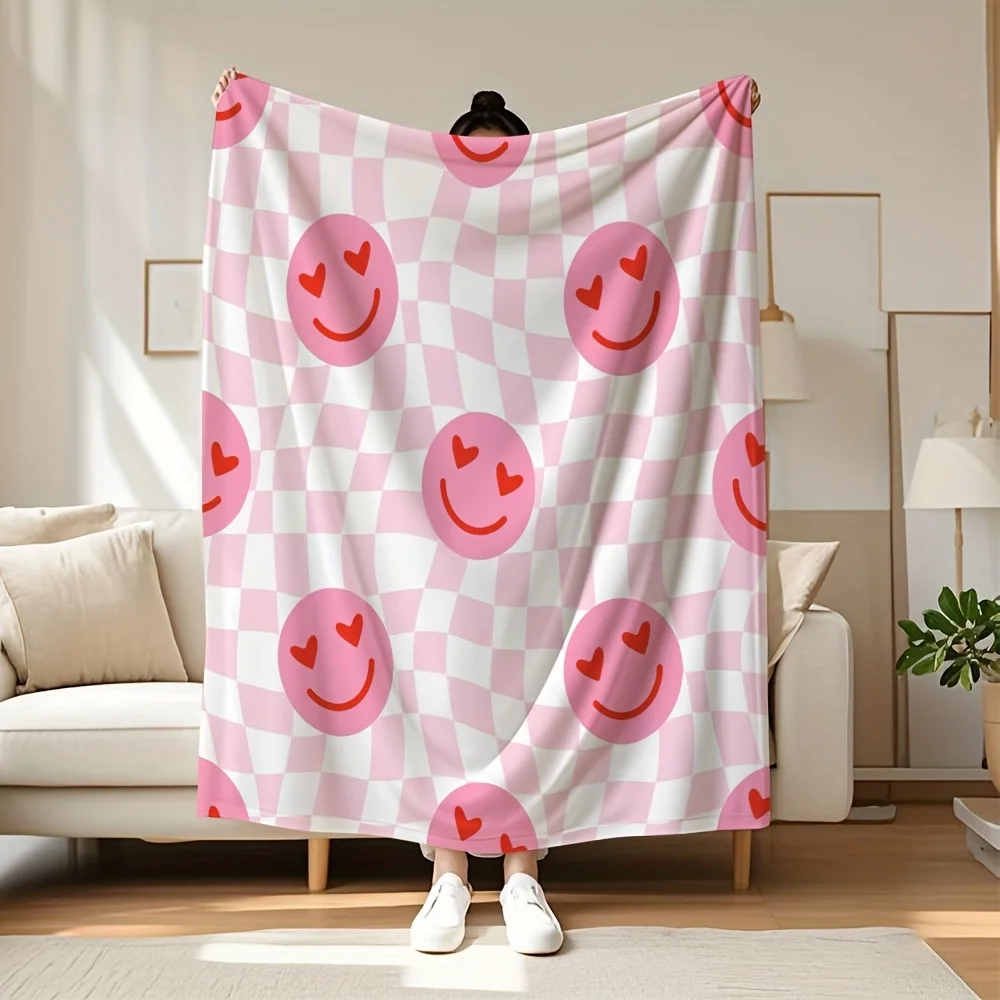 Rosa gewellte, karierte Flanelldecke von Love Smileys |   Bett, Sofa, Camping, Auto & Kino Weihnachten, Valentinstag & Feiertage