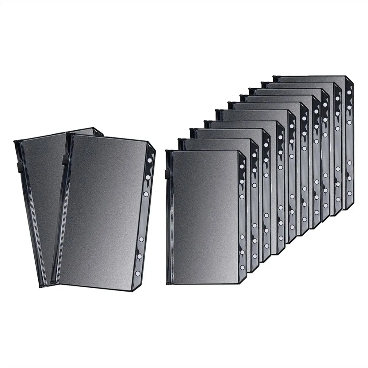 COFA 12pcs Black A6 Binder Pockets PVC Cash Envelopes Budget Money Zipper Pouch Reusable Envelopes for Cash 1 Grid