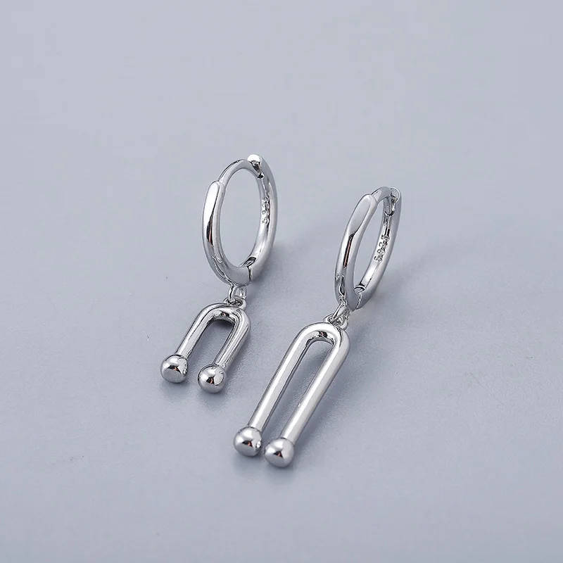 ENSHIR Asymmetric U Shape Pendant Hoop Earrings For Women Simple Exquisite Geometric Metal Earrings pendientes