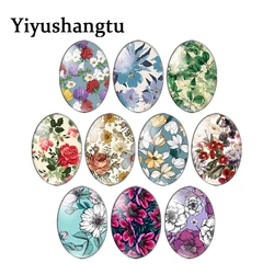 Beauty Vantage flower Rose Lily 10pcs mixed 13x18mm/18x25mm/30x40mm Oval photo glass cabochon demo flat back Making findings