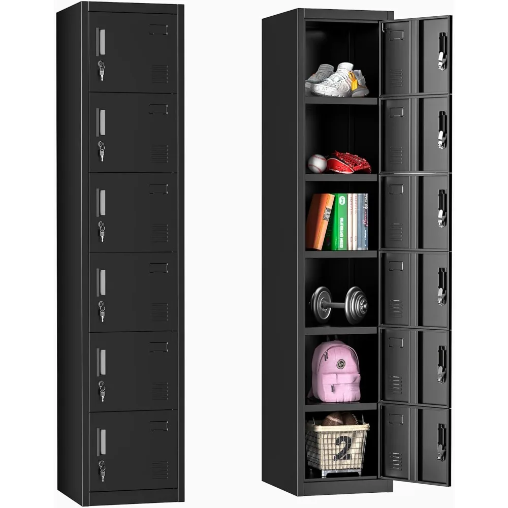 

Employees Lockers,Metal Office Storage Locker with 6 Door, Tall Steel Lockers with Keys and Lock for School, Gym, Home, Garage