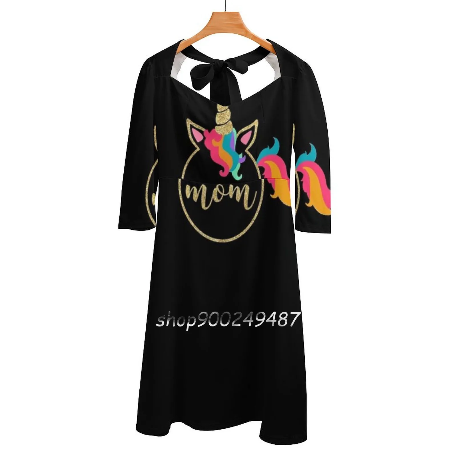 Funny Gold Unicorn Mom Tshirt Square Neck Dress New Plus Size Elegant Women Waist Tight Dress Aunt Mom Dad Girls Unicorn Horse