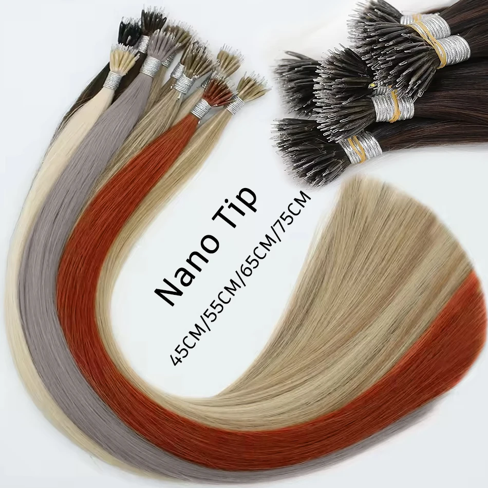 Extensiones de cabello lacio con puntas de nano anillo, set de fusión de cabello humano real, cápsulas de queratina, marrón y rubio, 30 pulgadas 2