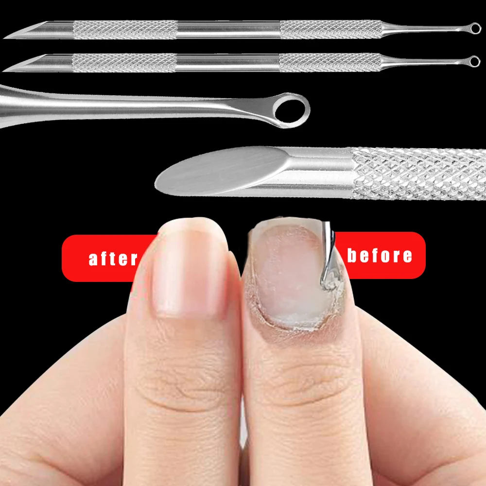 2pcs Stainless Steel Remover Manicure Sticks Tool Bevelled Nail Grinding File Circle Beveled Head Cuticle Pusher Nails Pusher