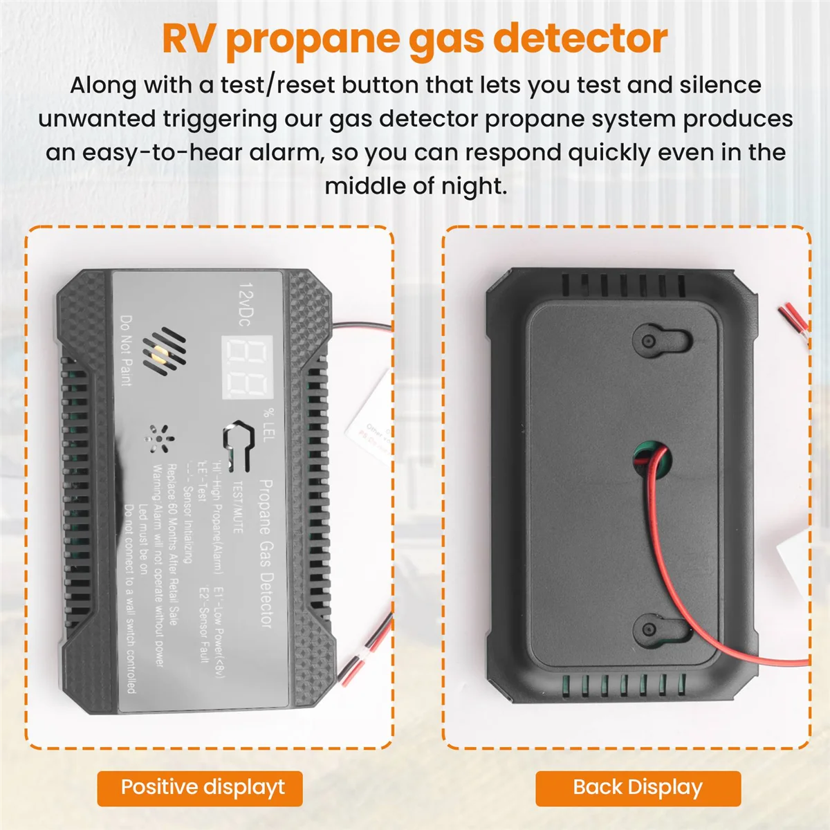 เครื่องตรวจจับโพรเพน 12V LPG Natural Gas Sensor สัญญาณเตือนการรั่วไหล 85DB ไซเรนสําหรับรถ RV Home Digital Propane Tester Meter (สีดํา)