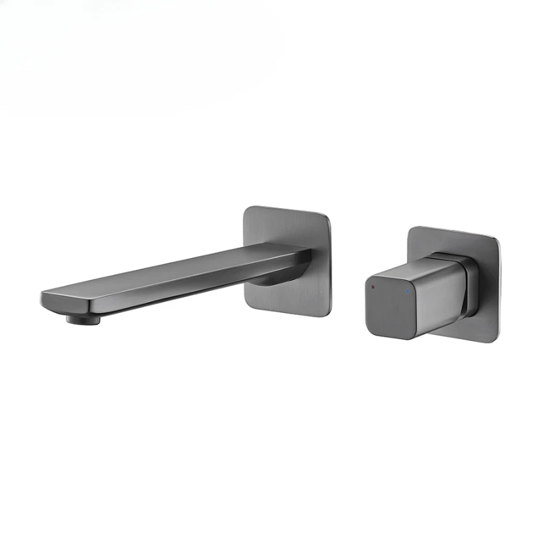 Brass brushed gunmetal hidden wall mounted concealed 2 hole square design basin taps bathroom faucet