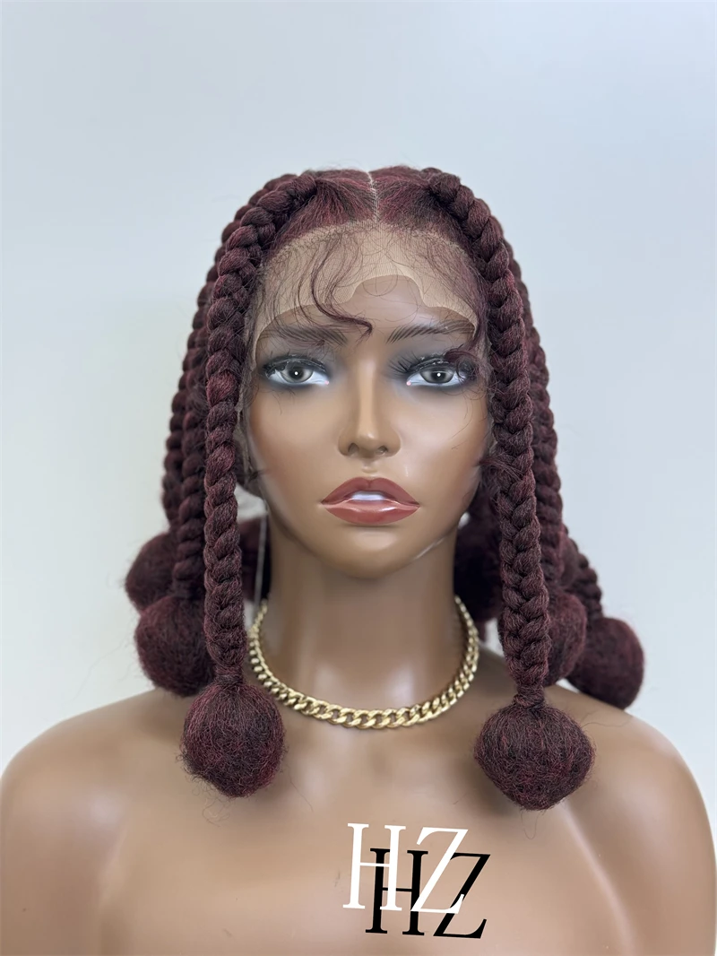 HZ 99J perruques tressées synthétiques HD pleine perruque de dentelle sans noeuds boîte tresses perruques pour les femmes noires à la main Afrian tressage cheveux perruques