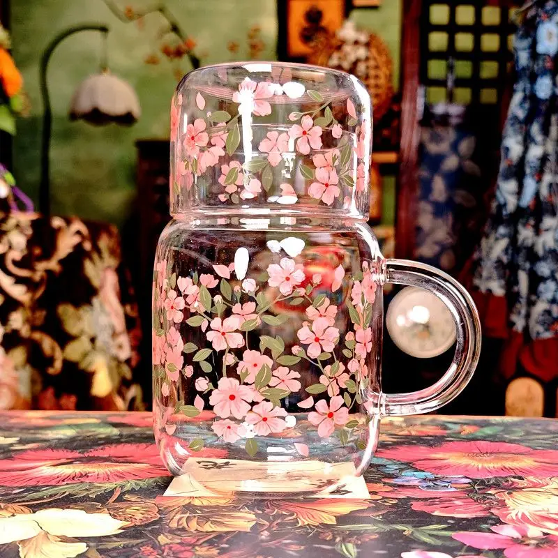 

Heat Resistant Borosilicate Glass Cup with Handle and Lid High Value Aesthetic Home Water Jug One Pot One Cup