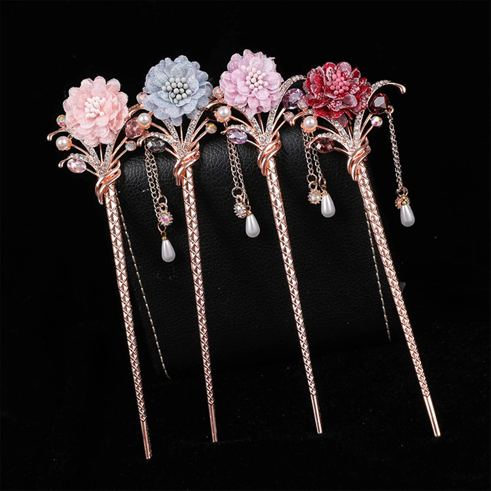 

Vintage Tassel Rhinestone Hairpin Alloy Crystal Decorative Hair Accessory Pearl Large Flower Designs Hanfu Hair Accessories
