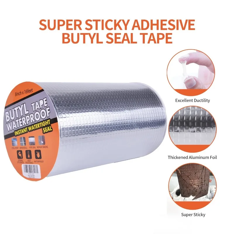 Butyl Tape Waterproof Sealing Tape Aluminum Foil Tape,Glass & EDPM Roof Leak Patching, Boat and Pipe Sealing