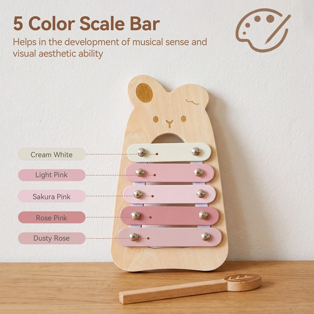 Wooden Cartoon Animal Five Note Xylophone Choose Bear Rabbit Owl Baby Auditory Sensory Toy Educational Percussion Instrument
