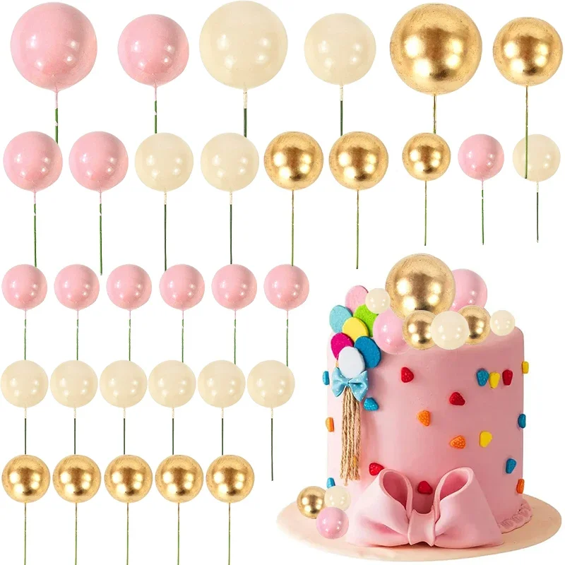 Ensemble de décoration de gâteau en boule de or rose, 32 pièces, drapeaux de décoration de Cupcake en boule de perles pour enfants, décorations de fête d'anniversaire et de mariage, réception-cadeau pour bébé