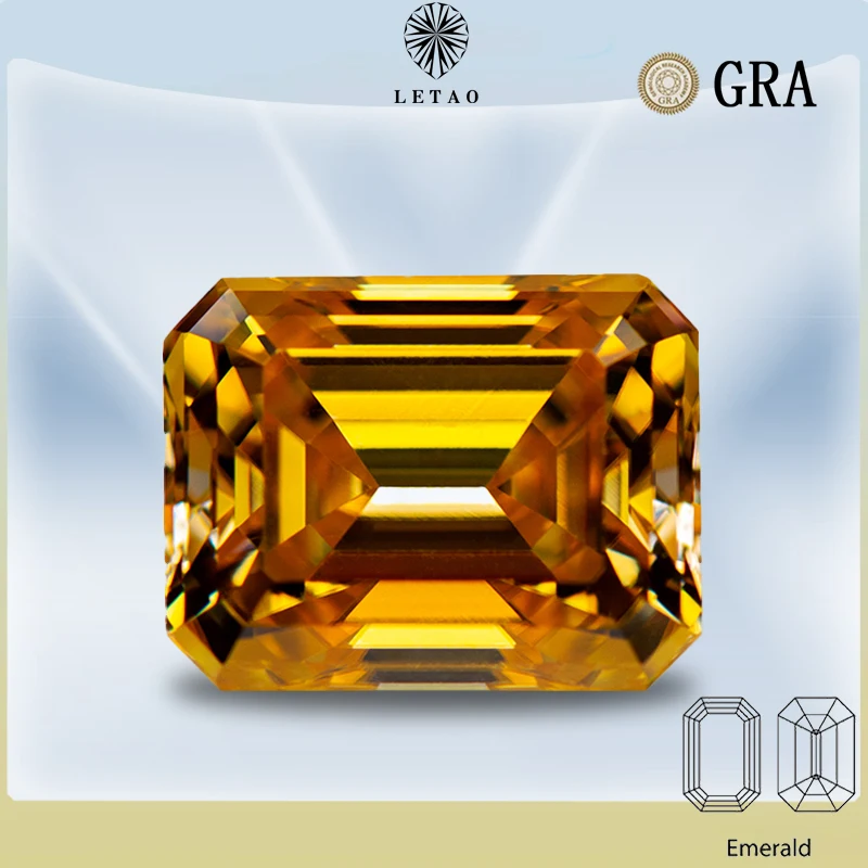 

Moissanite Stone Golden Yellow Color Emerald Cut Gemstone Lab Grown Diamond Charms Woman Jewelry Making with GRA Certificate