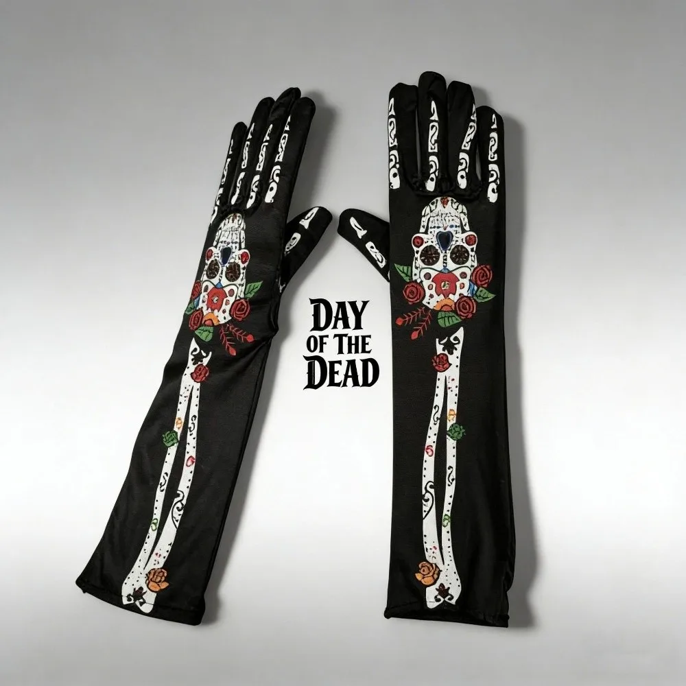 3D Skeleton Design Halloween Gloves Long Convex Halloween Cosplay Gloves Unisex Design Ghost Festival Gloves Adult Trick