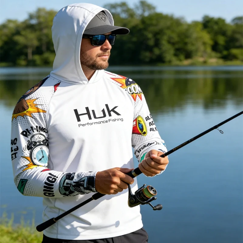 

New Fishing Apparel Men's Long-Sleeve Summer T-Shirt with UV Protection, Breathable, and Hooded; Stylish Fishing Clothing