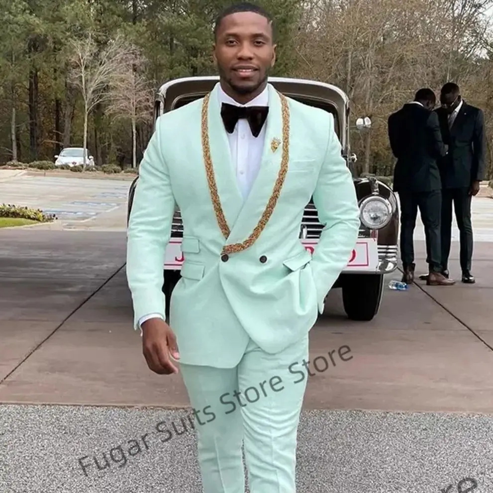 

Mint Green Wedding Tuxedos For Men Slim Fit Shawl Lapel Jacket Pants Customise Groom Groomsmen Suit Mens' Business Formal Wear