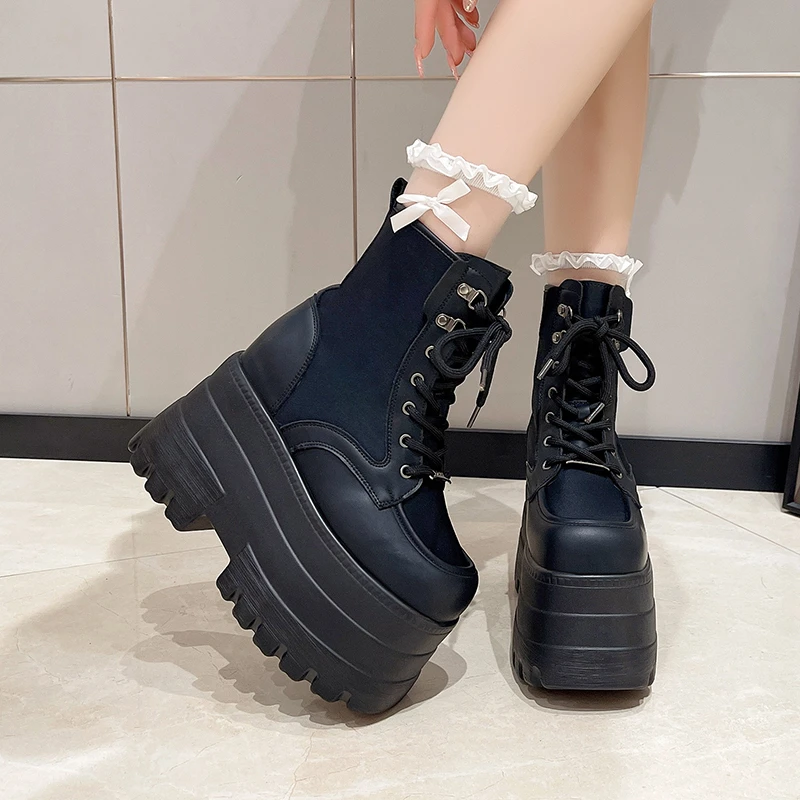 14.5CM Women's Boots Autumn Women Ankle Boots Platform Wedges High Heels Booties New Fashion Design Red Cosplay Shoes of Women