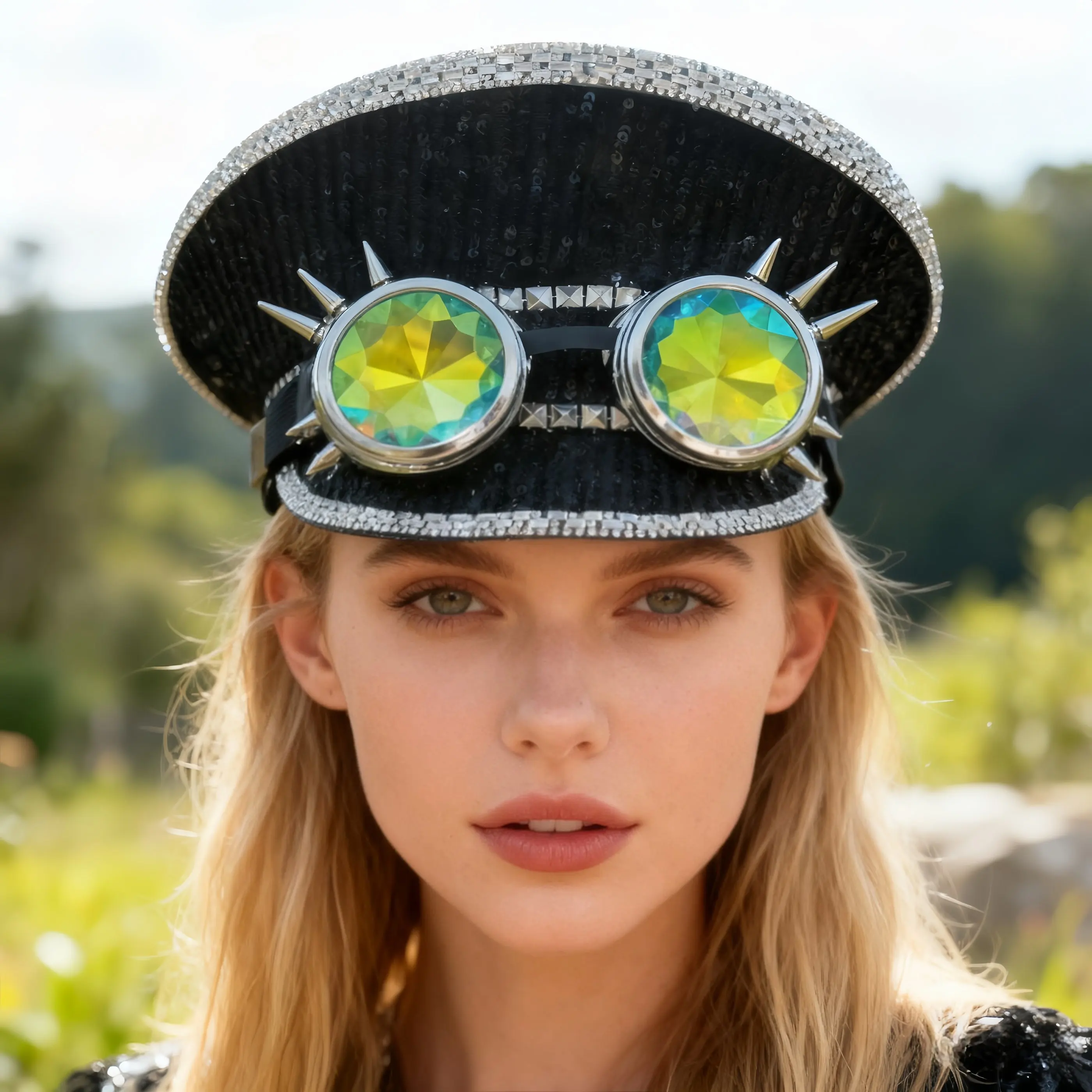 Steampunk Festival Captain Hat Rhinestone Goggles Unisex Adult Sequin Anime Accessories Music Festival Cosplay Cap