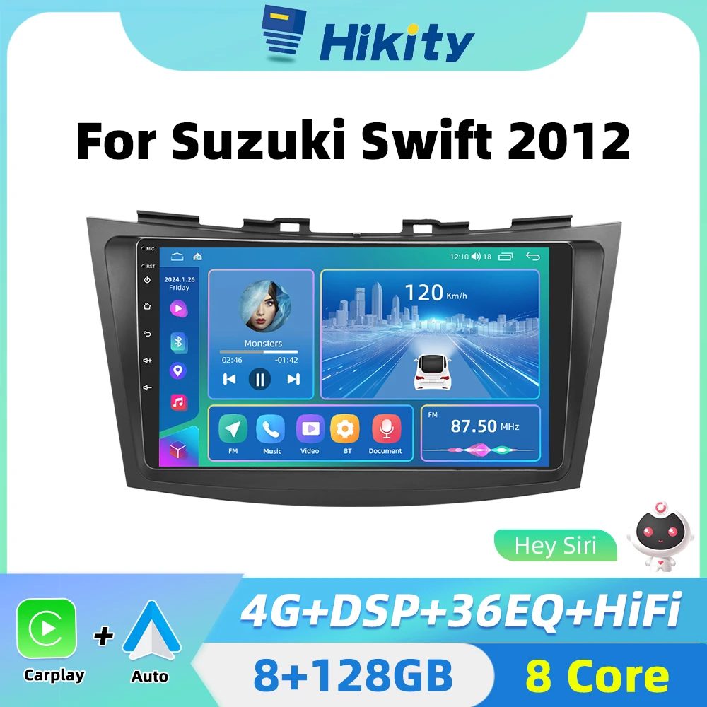 Hikity 4G GPS AI Voice 2 din Android Car Radio for Suzuki Swift 2012 CarPlay Android Auto car Stereo Audio 2din No DVD