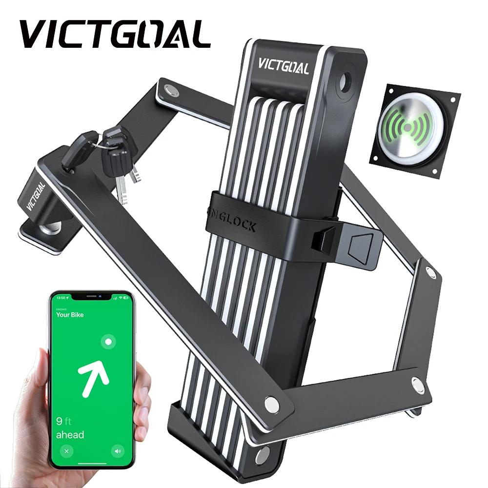 

VICTGOAL Складной велосипедный замок со скрытым держателем AirTag, противоугонный портативный велосипедный замок для велосипеда, MTB, электронного велосипеда, скутера