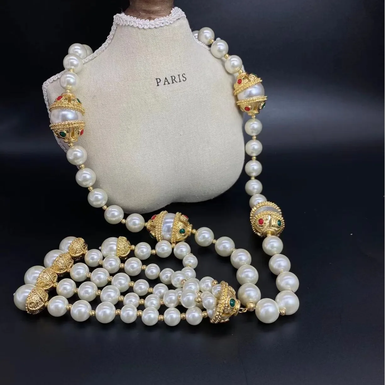 Luxury Vintage Baroque long pearl fringe necklace French delicate elegant colorful rhinestones wedding party jewelry accessories