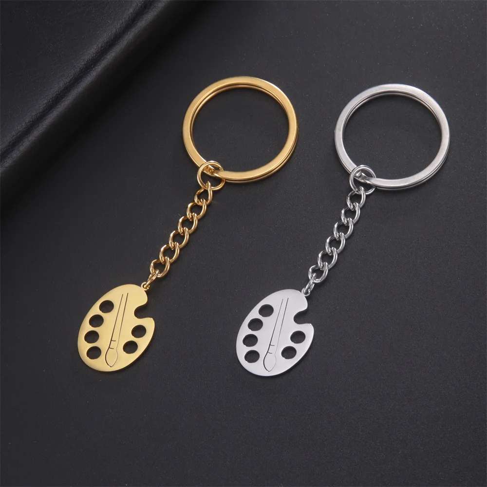 

Color Palette Keychain Stainless Steel Aesthetic Oval Tool Pendant Key Chain for Car keys Accessories 2023 Couple Trinket Gifts