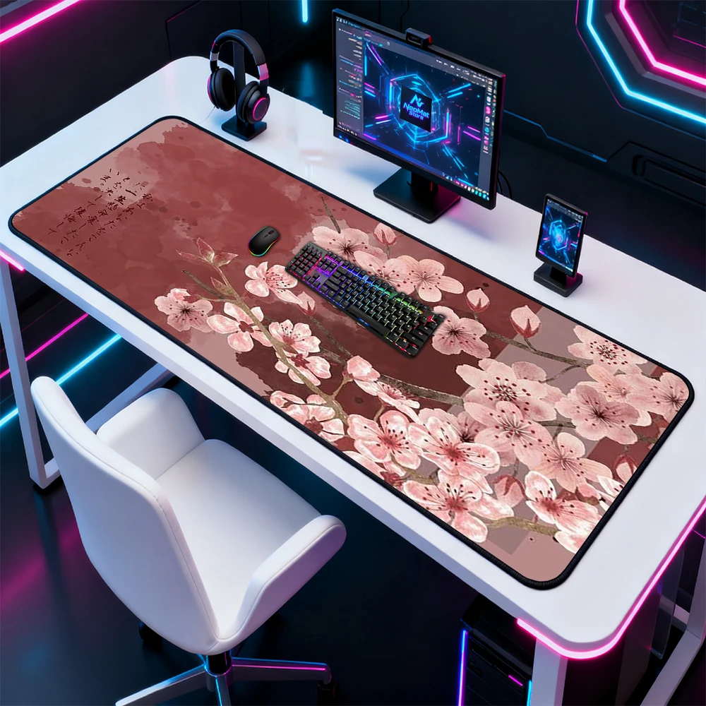 Japanese Sakura Mouse Pad Desk Mat 120x60 Gaming 140x60 Mousepad Elegant Cherry Floral Pink Aesthetic Blossom XXXL Very Large