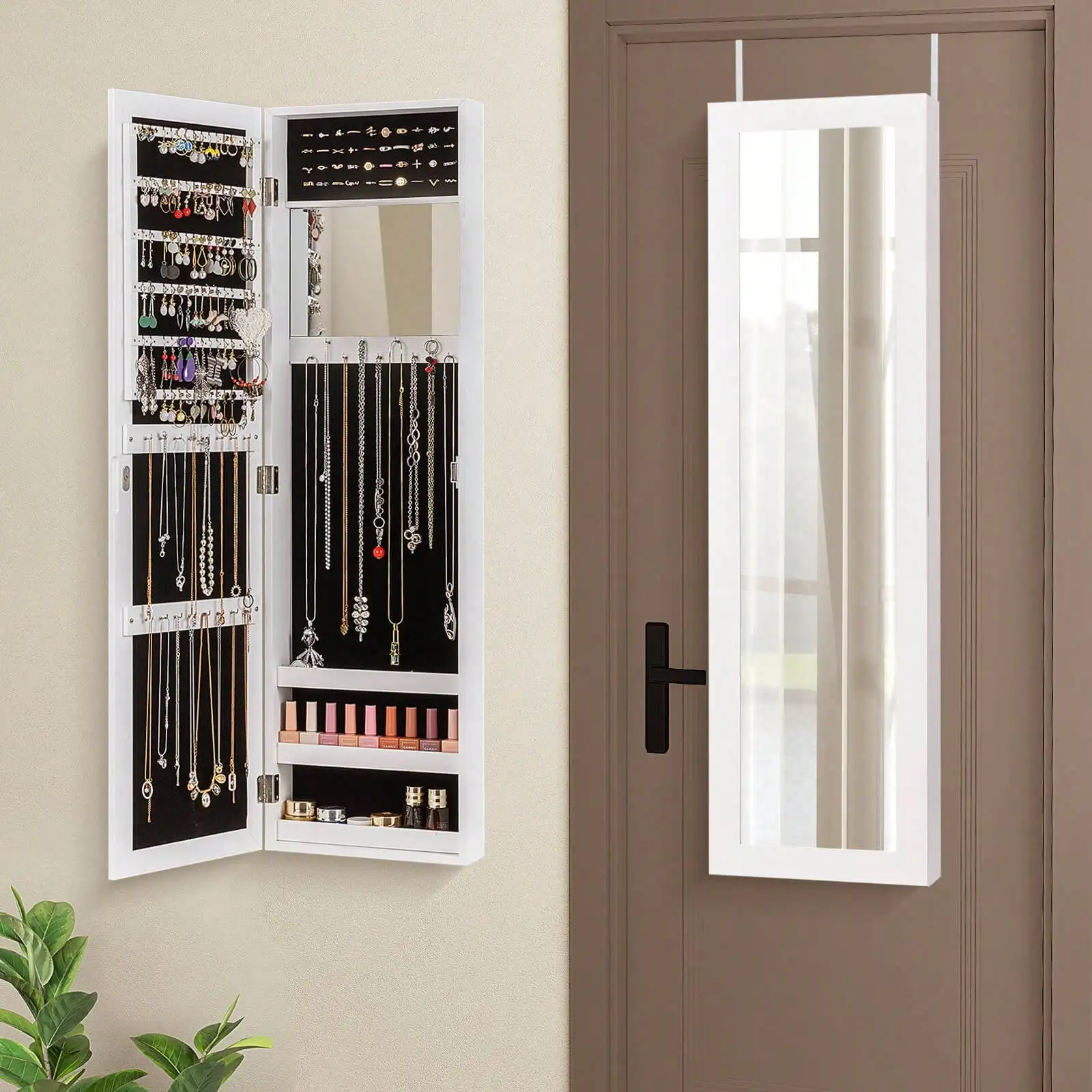 

Wall Door Mounted Mirrored Jewelry Cabinet Storage Organizer Back To School Dormitory Storage