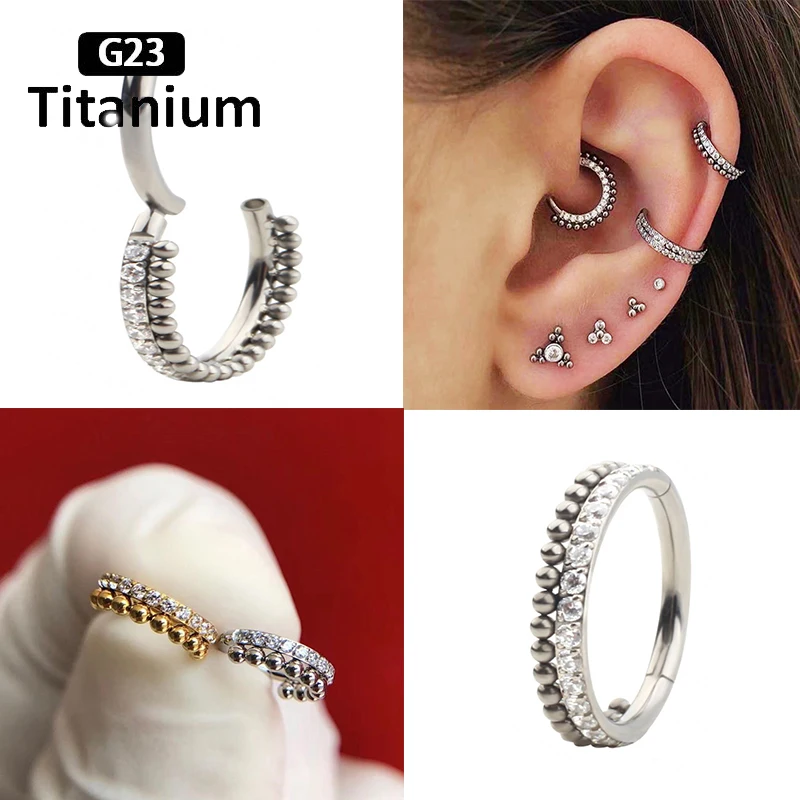 G23 Titanium CZ Hoops With 1mm Ball Hinged Segment Rings 8/10/12mm Septum Clicker Nose Ring Helix Piercing Body Jewelry Earrings