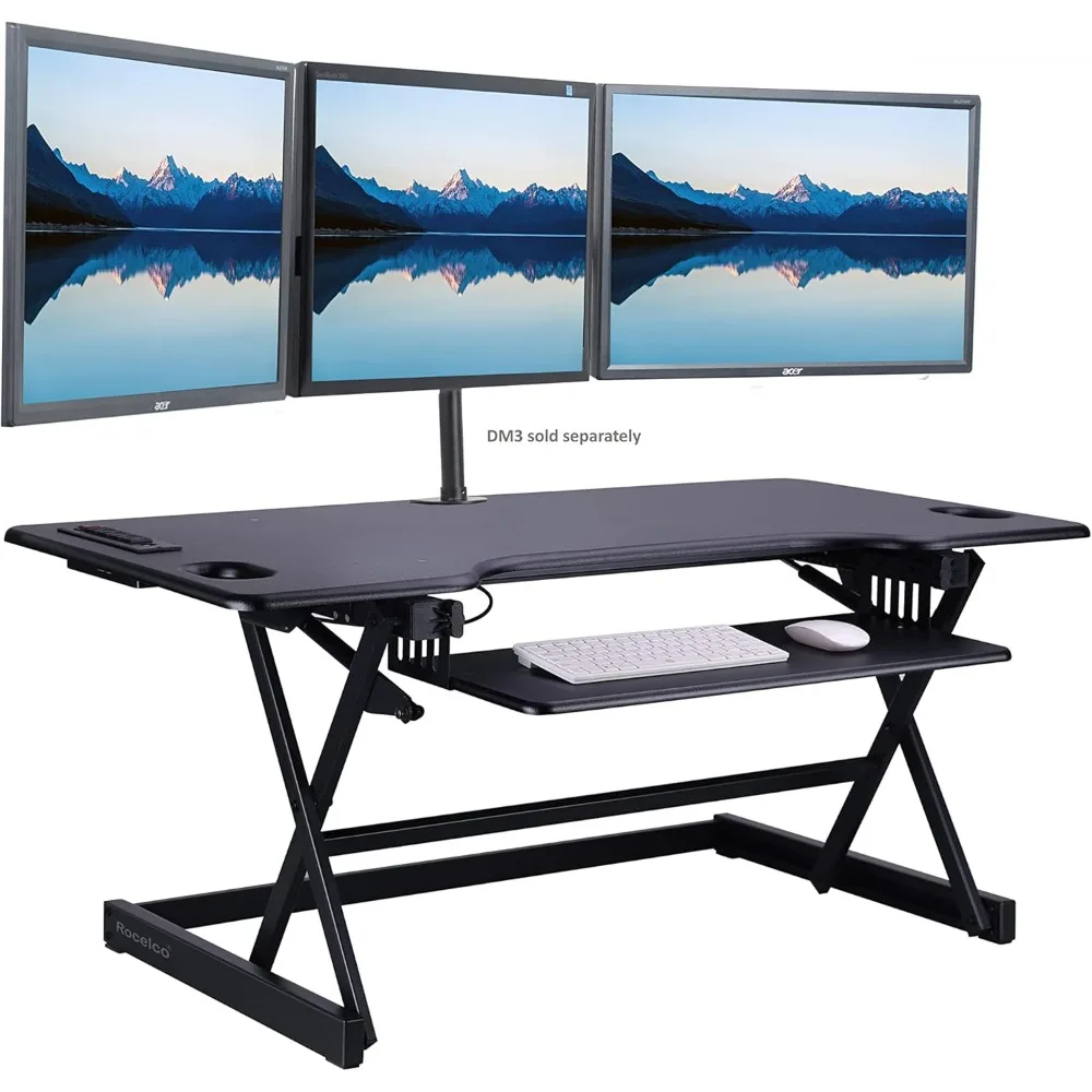 محول مكتب قائم قابل للتعديل مع شاحن USB تيار متردد، ذراع تثبيت شاشة مزدوجة - حامل مريح للجلوس ثلاثي الشاشة Solu #2