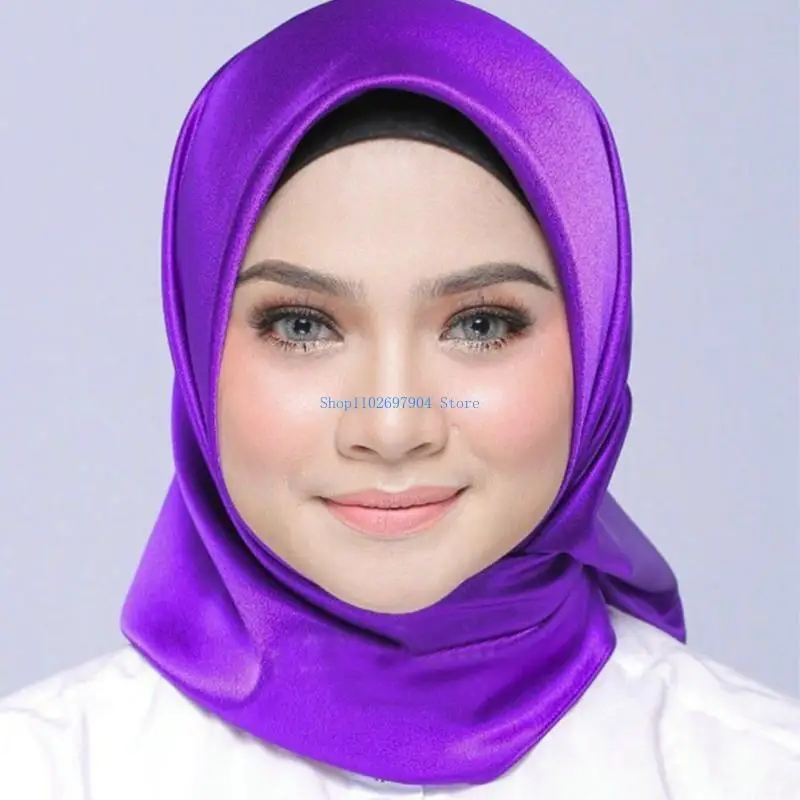 N7yf imitatie zijden grote vierkante sjaal dames stevige kleur satijn hijab hoofddoek moslim sjaals wikkel islamitische haar