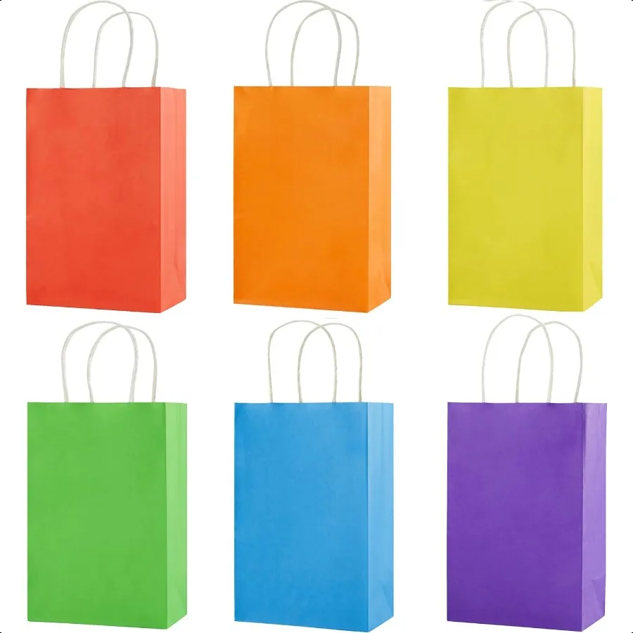 

24 Pieces 8" Rainbow Goodie Bags Small Gift Bags with Handle for Party Favor Bags Rainbow