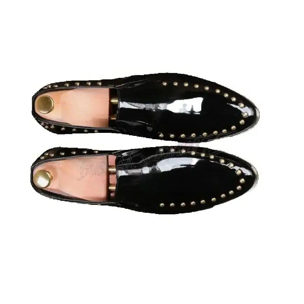 Schwarzer Rand, Nieten-Dekor, Pumps, solide Herrenschuhe, runde Zehen, Herren-Kleiderschuhe, Herren-Slip-on-Partyschuhe, große Größe 47, Sprig, Herbst