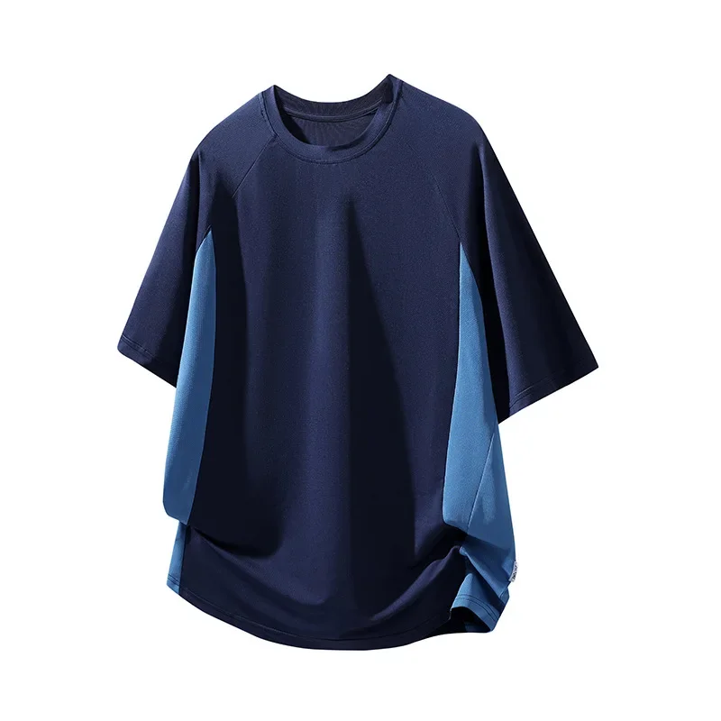 

L-4XL Summer Short Sleeve Running T-shirt Patchwork Mesh Hollow Out Breathable Mens Tees Unisex Fashion Lightweight Sports Tops