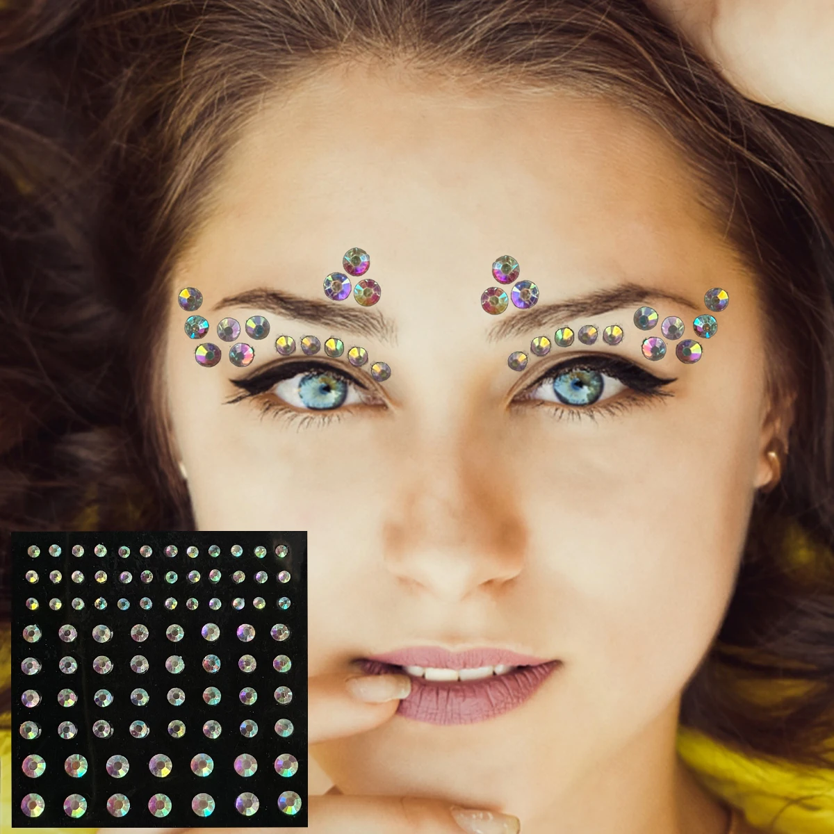 Women Face Jewelry Temporary Tattoos Eyes Body Eyeliner Bindi Dots Gems Makeup Sticker Glitter Rhinestones Jewels Halloween Rave