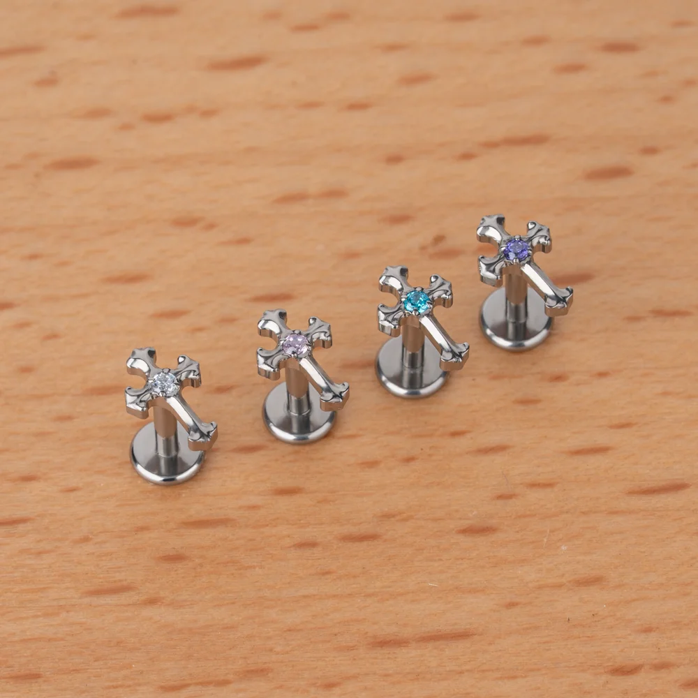 ASTM F136 Titanium CZ Cross Stud Earrings