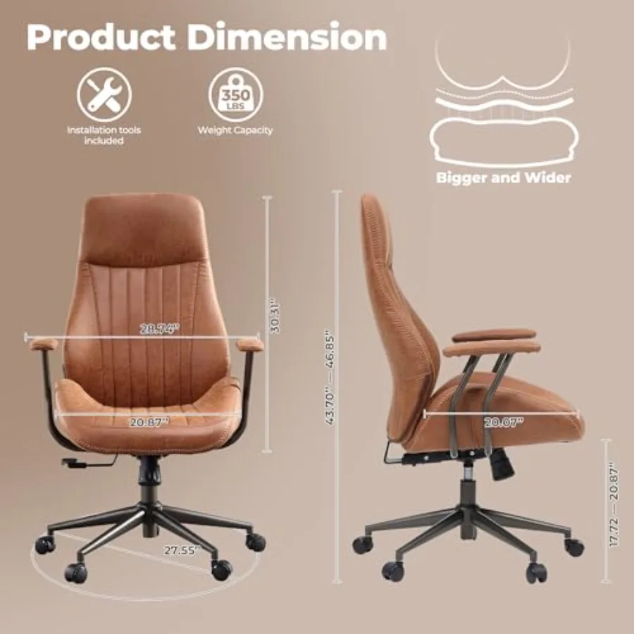 Ergonomic Office Chair for Home/Office Use, Faux Suede Fabric in Beige, High-Back Design with Padded Armrests and Smooth Swivel