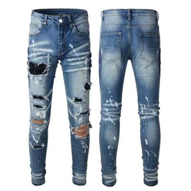 new brand Men Jeans Badge Printed Coolguy Beggar Denim Long Pants Straight Pockets Hole Zipper Button blue jeans pant y2k jeans