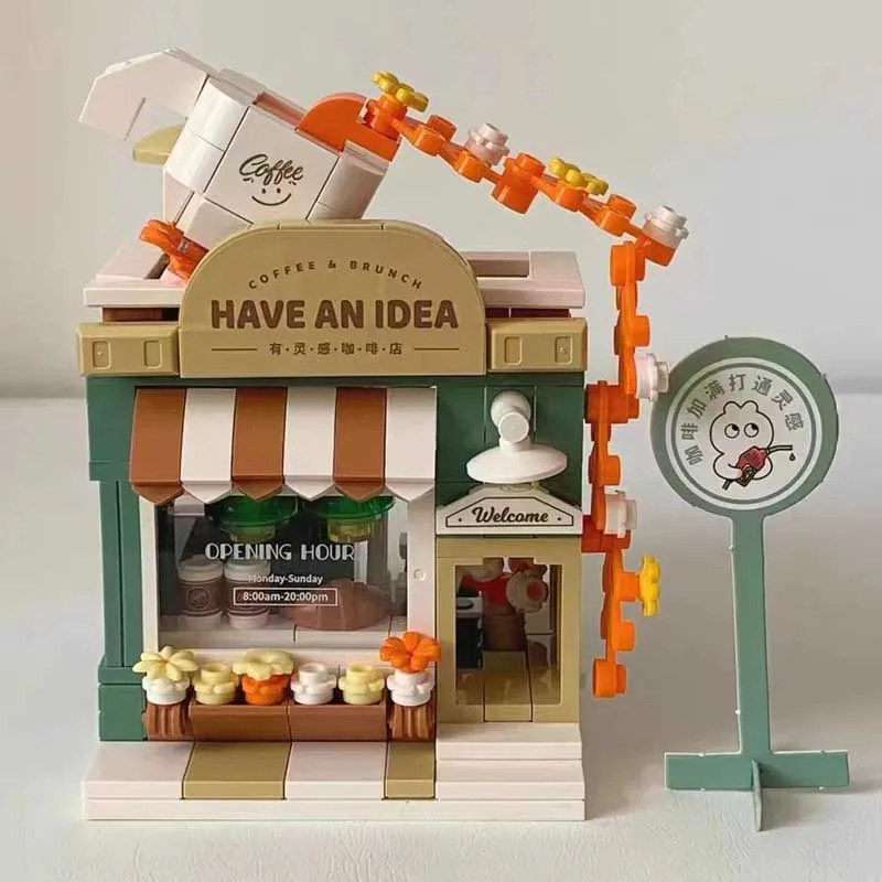 Coffee Shop Model Building Block Toys Girls Assembly Birthday Gift Puzzle Game Teaching Tools