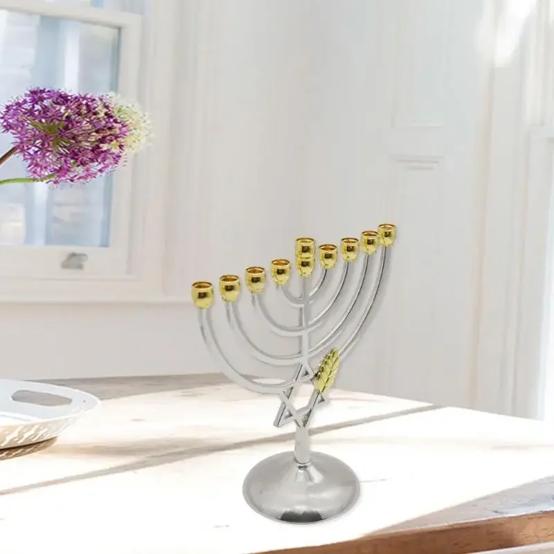 Nine-headed Candlestick Crafts Ornaments Israeli Hanukkah Golden Leaf Candlestick view 4