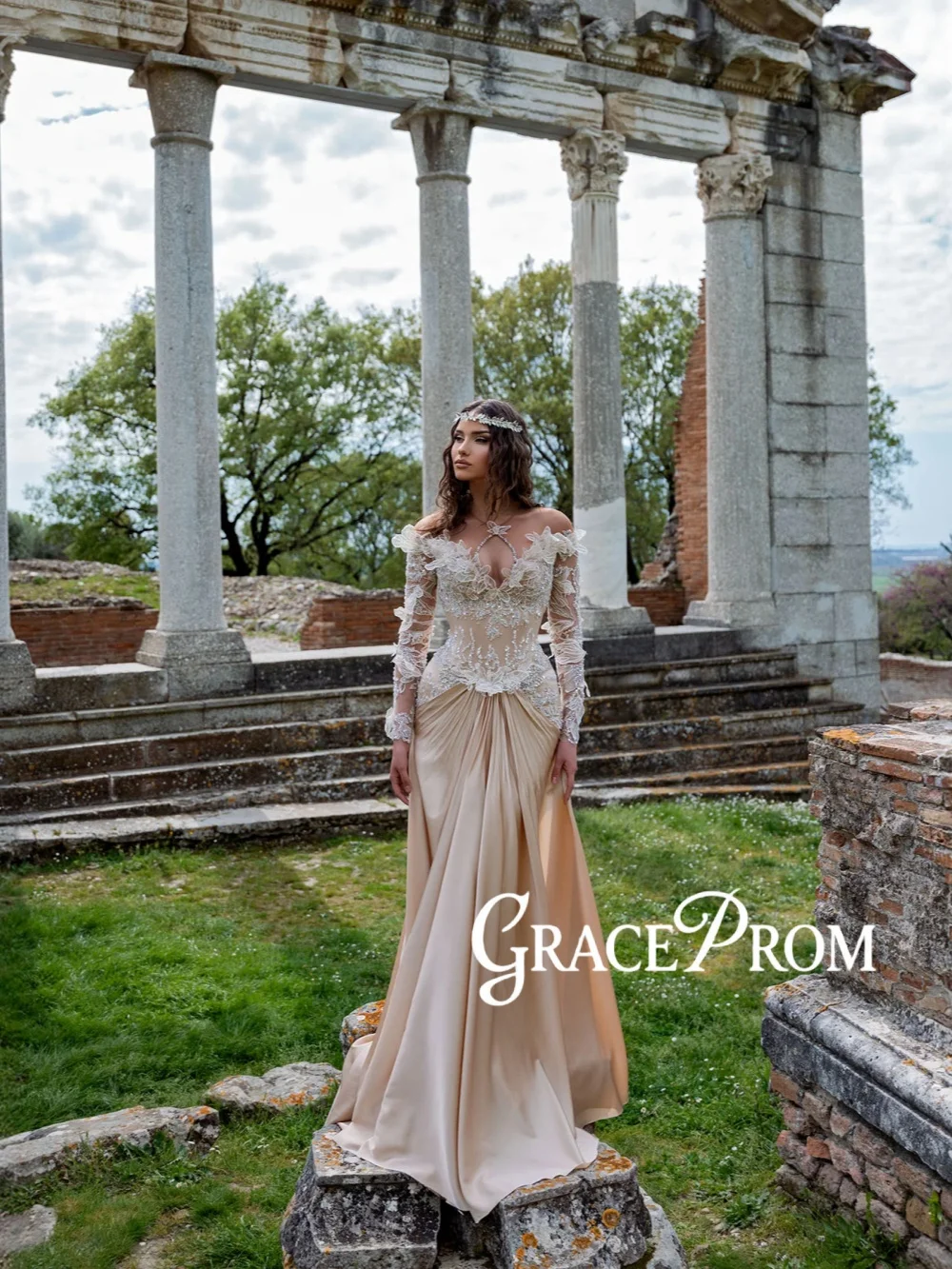 

Special 3D Floral Beaded Evening Dress Captivating Long Sleeve Wedding Party Gown Customized Pleated Mermaid Red Carpet Gowns