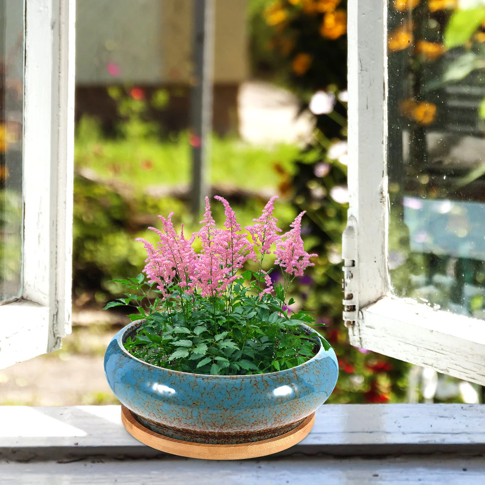 

2 Sets Ceramic Flower Pots Planter Kiln Glaze Design Succulent Container Green